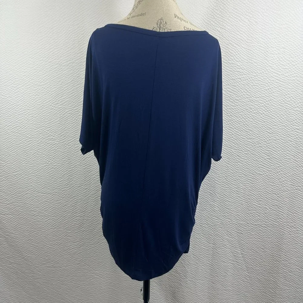 Made by Johnny Women's Blue Short Sleeve Boat Neck Dolman Top Side Shirring - Picture 5 of 6